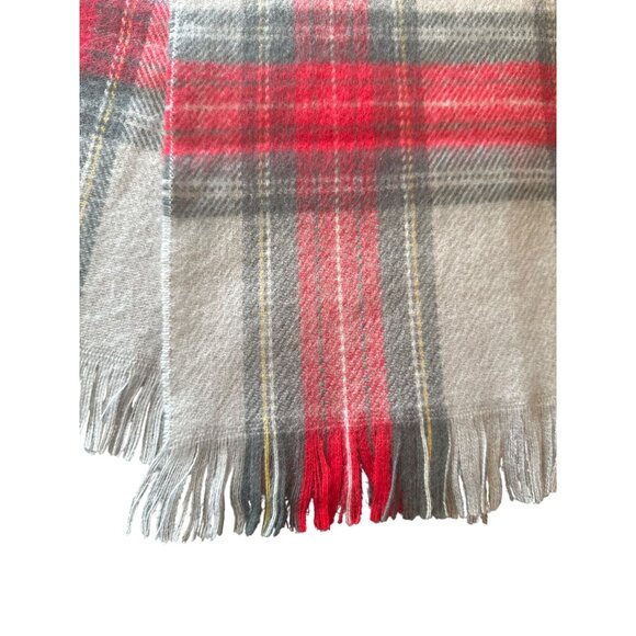 Red & Gray Plaid Scarf With Fringe Edges Wool Blend Classic Preppy Academia - Picture 2 of 3